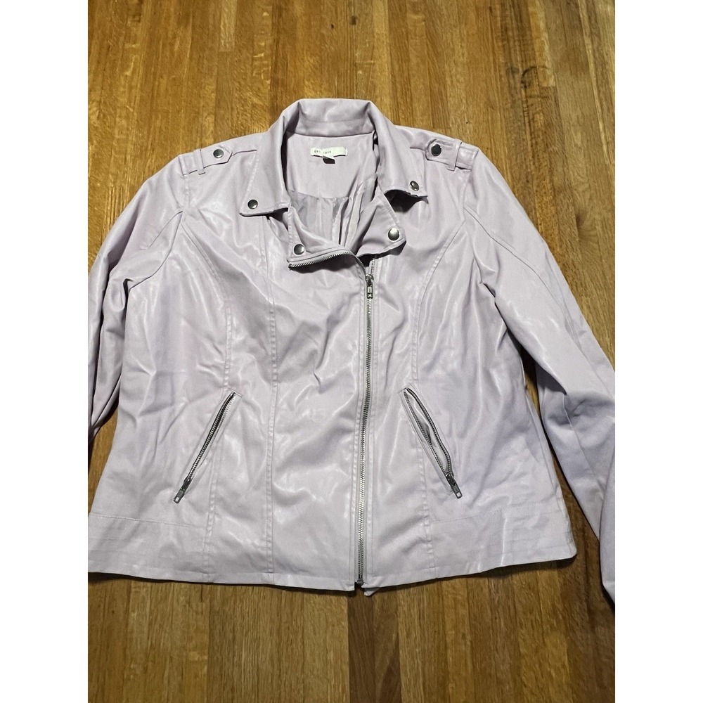 C Est 1946 Women XL Pale Purple Zip Up Faux Leather Motorcycle Zip Pocket Jacket